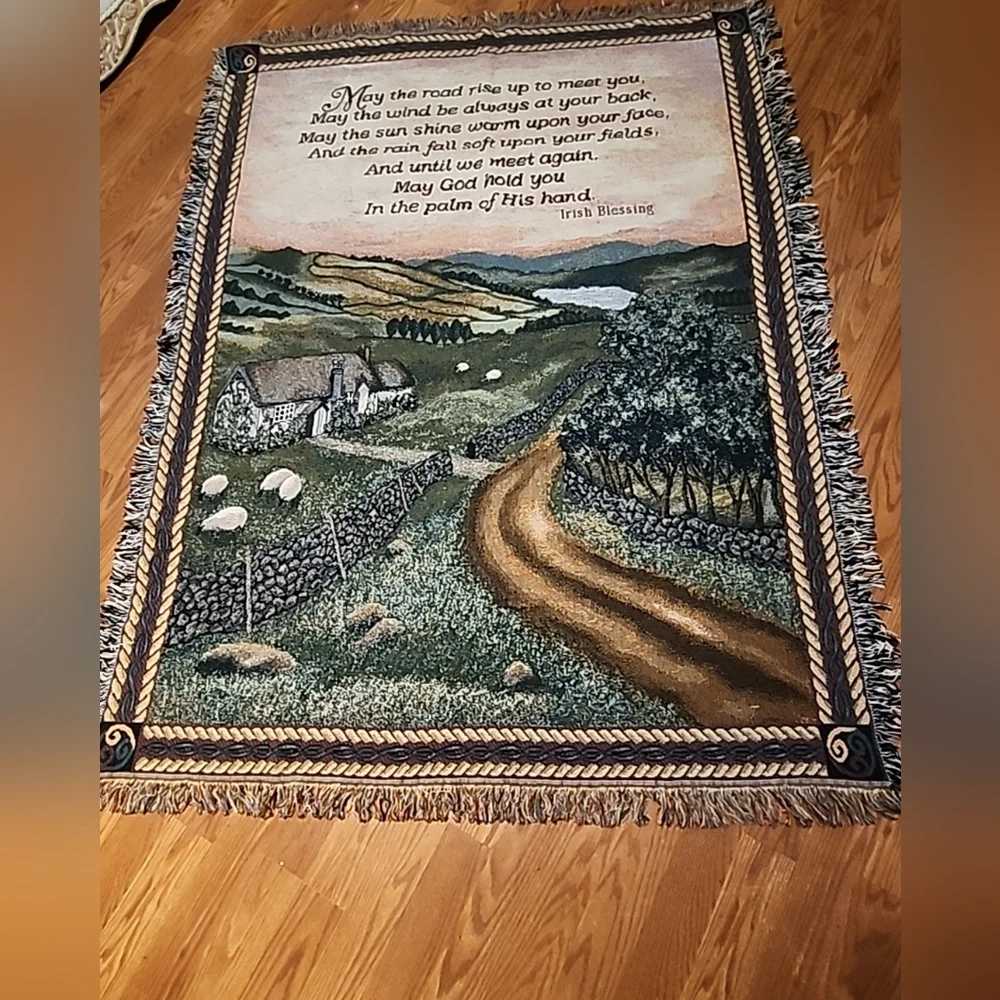 Thomas Kinkade Tapestry Throw‎ Blanket Green and Brown Blessing of Ireland 51x68